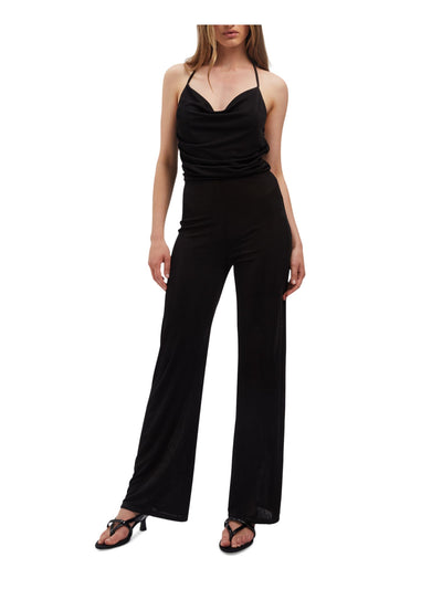 BARDOT Womens Black Zippered Open Back X-back Spaghetti Strap Cowl Neck Party Straight leg Jumpsuit 4