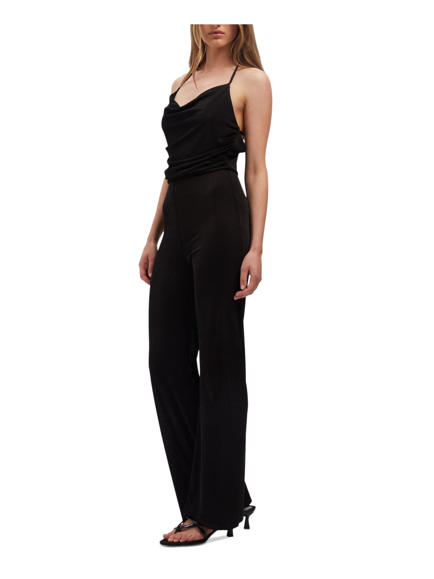 BARDOT Womens Black Zippered Open Back X-back Spaghetti Strap Cowl Neck Party Straight leg Jumpsuit 4