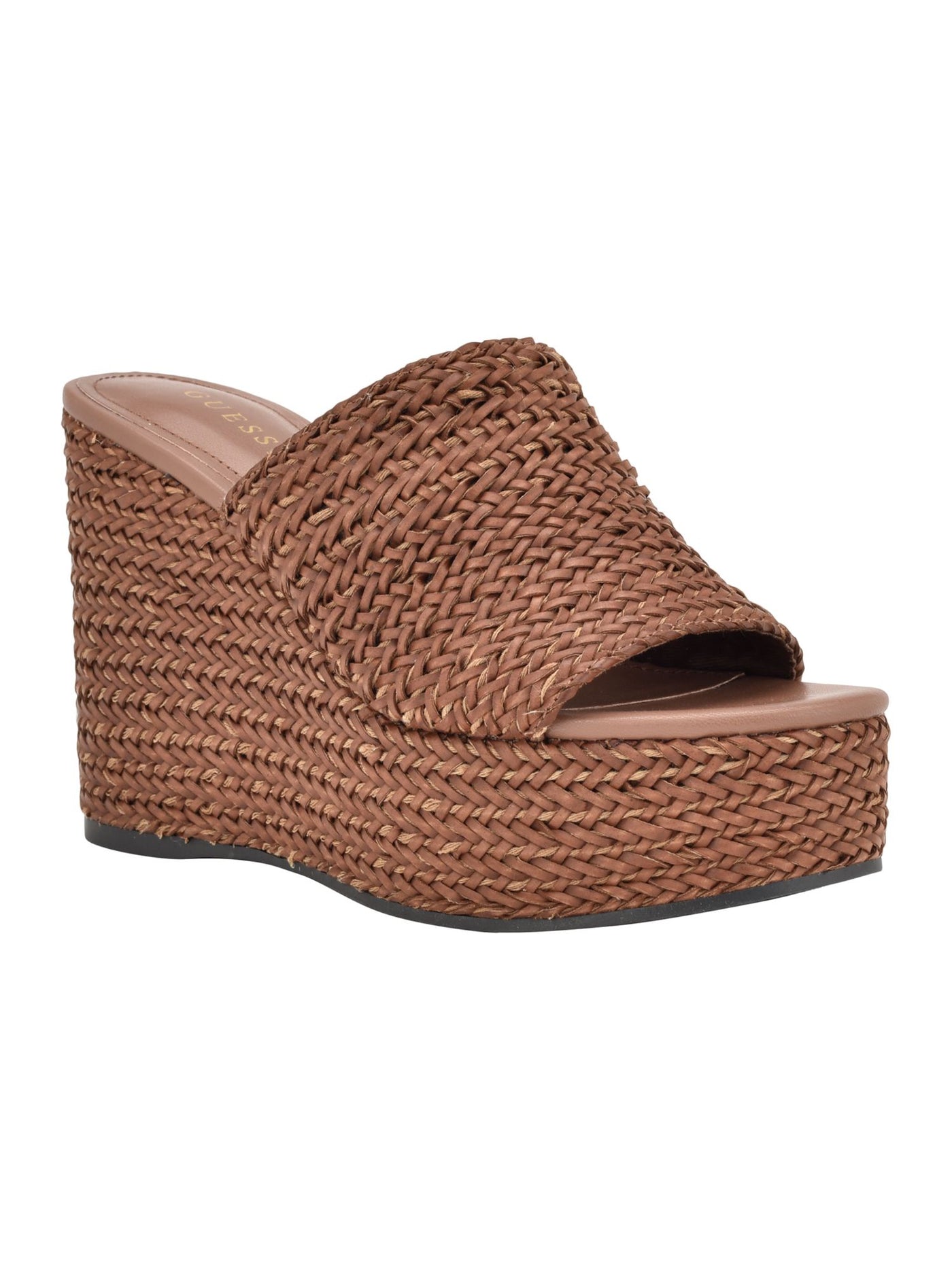 GUESS Womens Brown 1-1/2" Platform Woven Padded Yenisa Open Toe Wedge Slip On Heeled Sandal 9 M