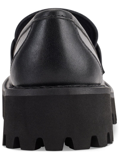 DKNY Womens Black 1" Platform Logo Accent Strap Lug Sole Treaded Gibbous Almond Toe Slip On Leather Loafers Shoes 7 M