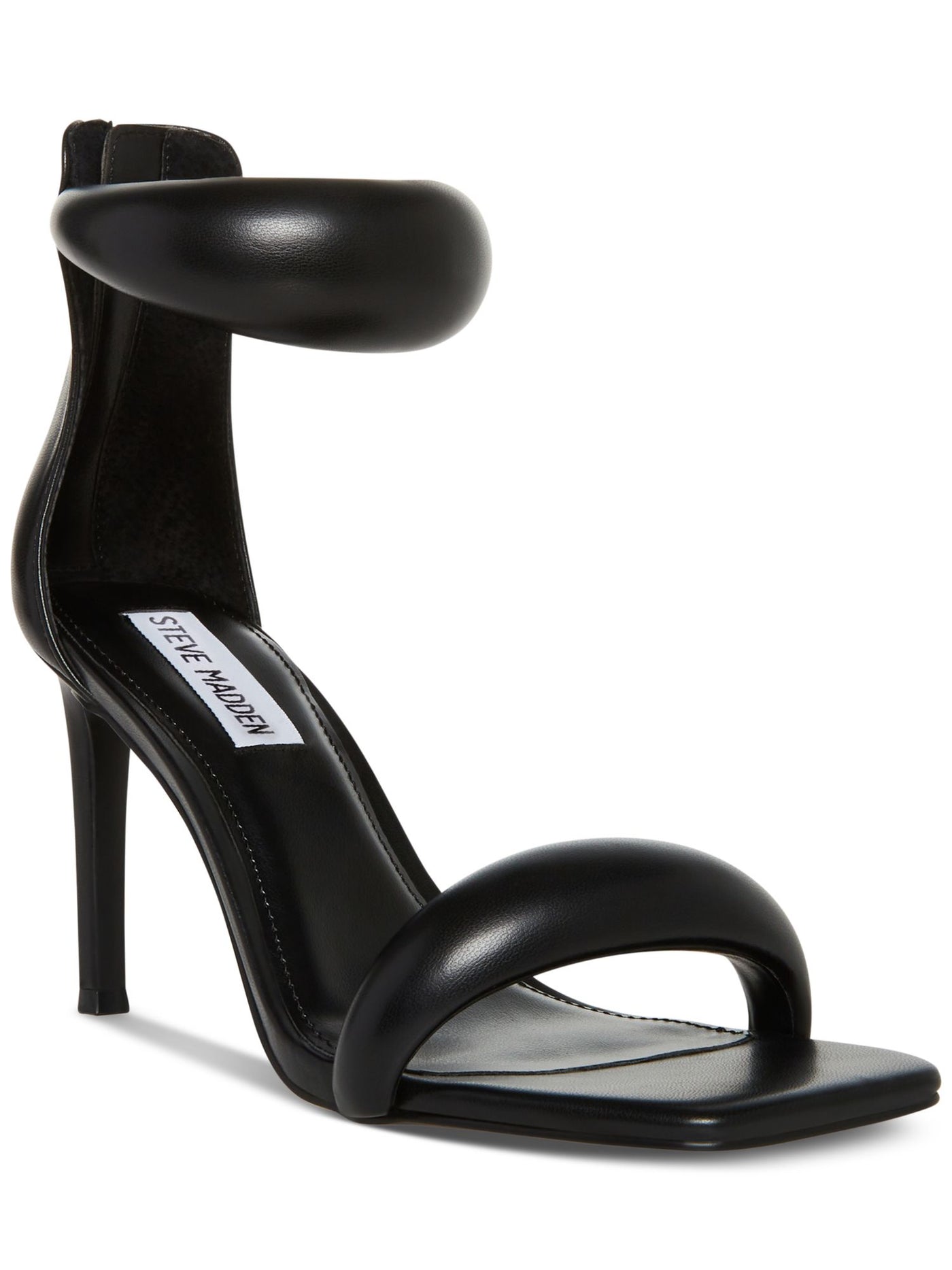 STEVE MADDEN Womens Black Bubble Straps Ankle Strap Padded Partay Square Toe Stiletto Zip-Up Dress Heeled Sandal 7.5 M