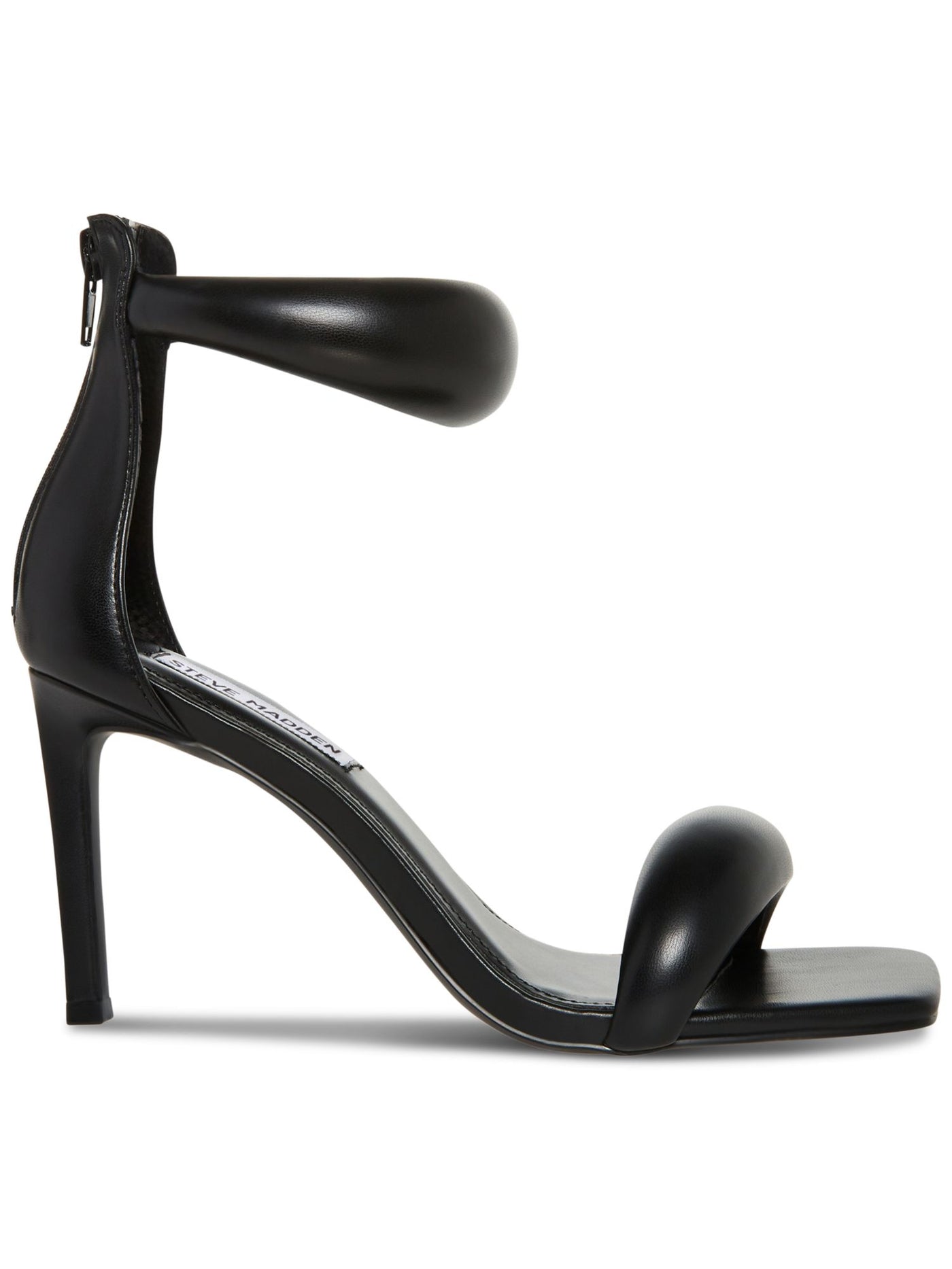 STEVE MADDEN Womens Black Bubble Straps Ankle Strap Padded Partay Square Toe Stiletto Zip-Up Dress Heeled Sandal 7.5 M