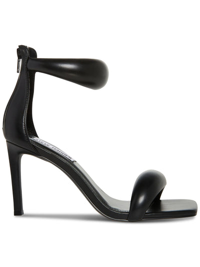 STEVE MADDEN Womens Black Bubble Straps Ankle Strap Padded Partay Square Toe Stiletto Zip-Up Dress Heeled Sandal 9.5 M