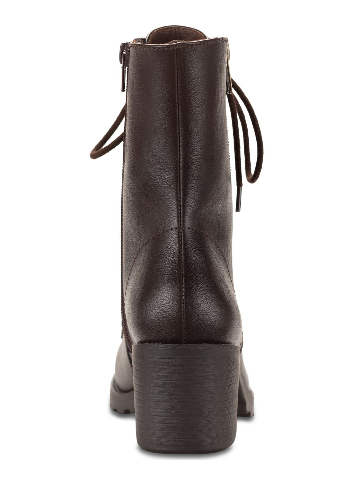 SUN STONE Womens Brown Lace Up Zipper Accent Padded Lug Sole Treaded Sheilaa Round Toe Block Heel Zip-Up Combat Boots 5.5 M