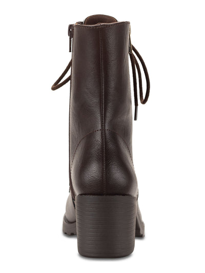 SUN STONE Womens Brown Lace Up Zipper Accent Padded Lug Sole Treaded Sheilaa Round Toe Block Heel Zip-Up Combat Boots 5.5 M