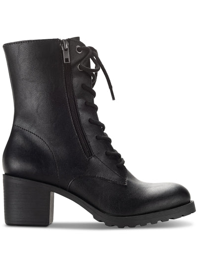 SUN STONE Womens Black Lace Up Zipper Accent Padded Lug Sole Treaded Sheilaa Round Toe Block Heel Zip-Up Combat Boots 8 M