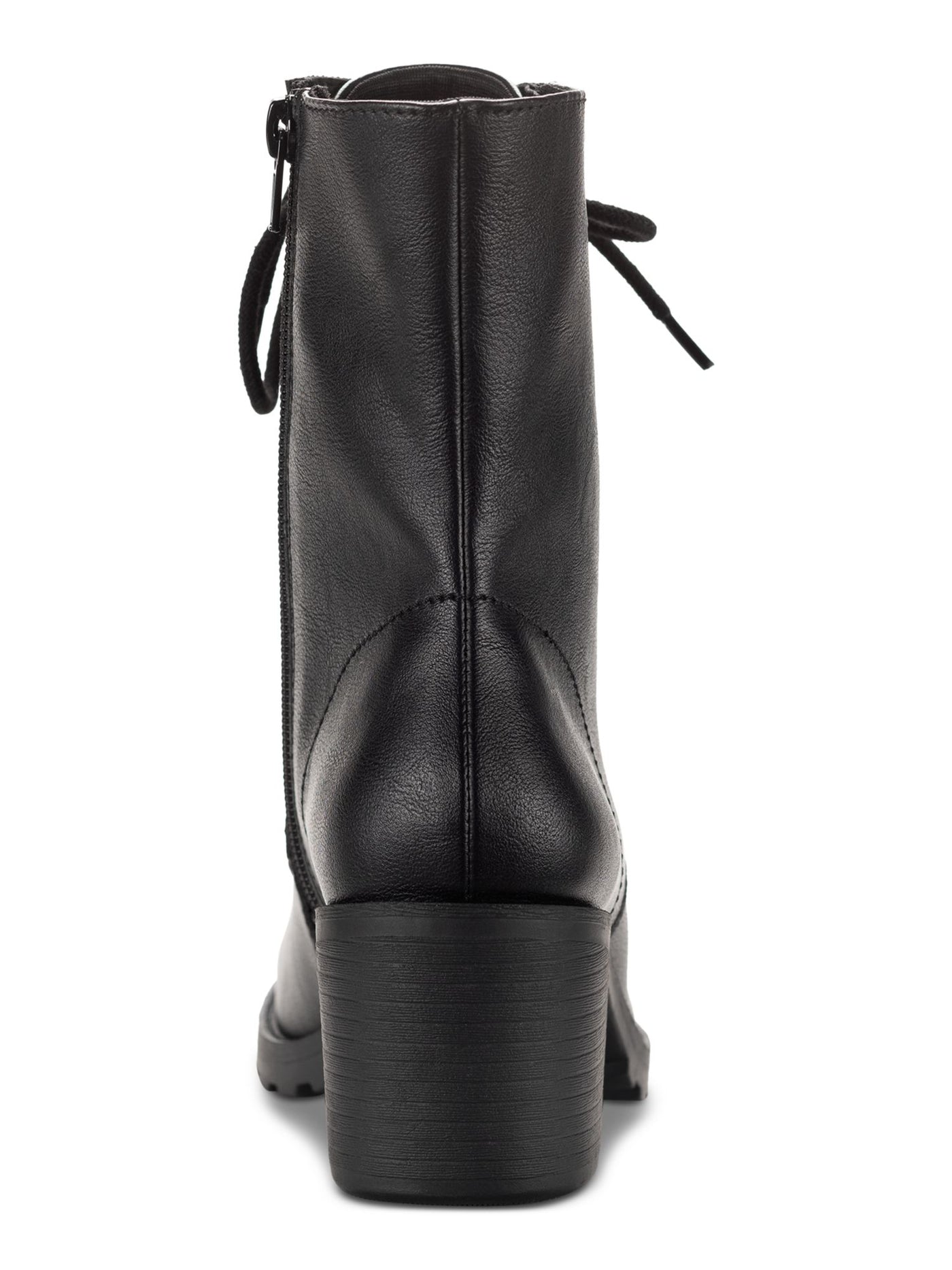SUN STONE Womens Black Lace Up Zipper Accent Padded Lug Sole Treaded Sheilaa Round Toe Block Heel Zip-Up Combat Boots 8 M