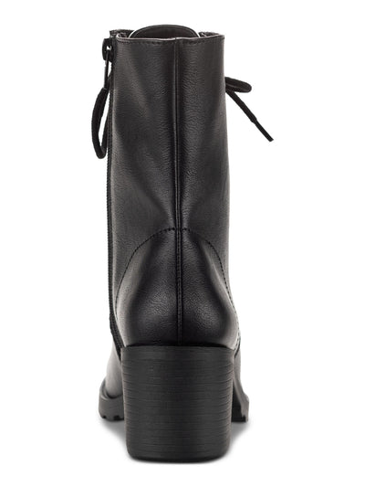 SUN STONE Womens Black Lace Up Zipper Accent Padded Lug Sole Treaded Sheilaa Round Toe Block Heel Zip-Up Combat Boots 8 M