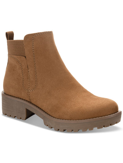 SUN STONE Womens Brown Treaded Lug Sole Goring Kandy Round Toe Block Heel Zip-Up Booties 6 M