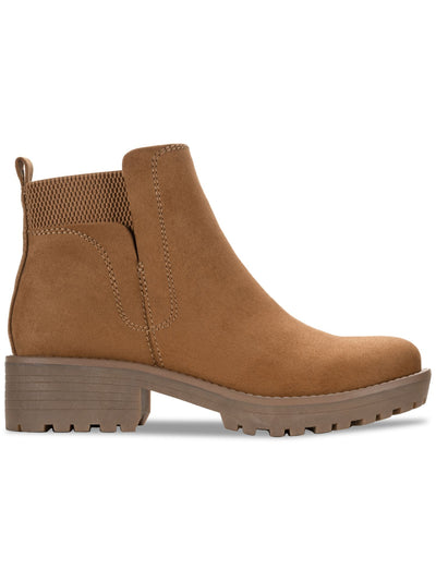 SUN STONE Womens Brown Treaded Lug Sole Goring Kandy Round Toe Block Heel Zip-Up Booties 6 M