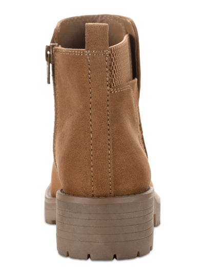 SUN STONE Womens Brown Treaded Lug Sole Goring Kandy Round Toe Block Heel Zip-Up Booties 6 M