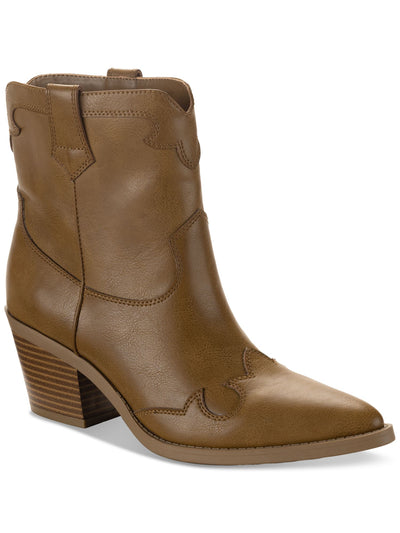 SUN STONE Womens Brown Solid Western Dual Pull-Tab Cushioned Brennaa Pointed Toe Stacked Heel Western Boot 6.5 M