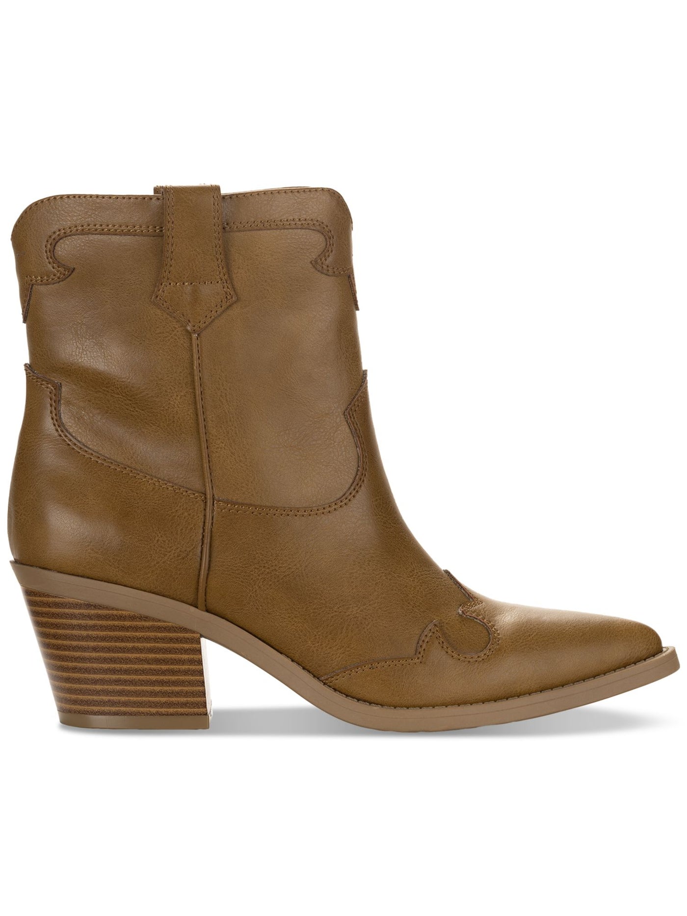 SUN STONE Womens Brown Solid Western Dual Pull-Tab Cushioned Brennaa Pointed Toe Stacked Heel Western Boot 6 M