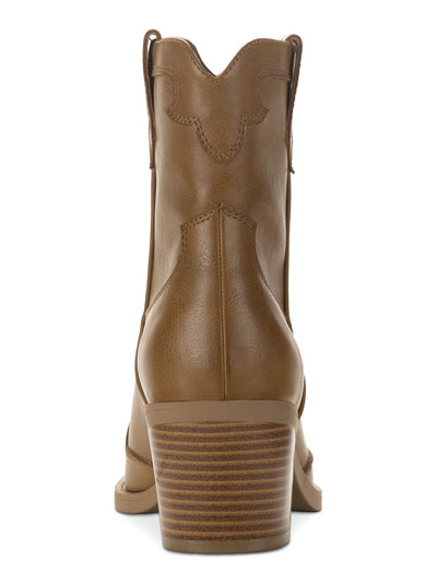 SUN STONE Womens Brown Solid Western Dual Pull-Tab Cushioned Brennaa Pointed Toe Stacked Heel Western Boot 6.5 M