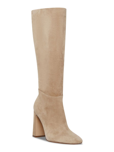 STEVE MADDEN Womens Beige Padded Ally Square Toe Block Heel Zip-Up Leather Dress Boots 9 M