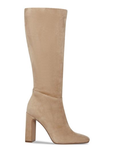 STEVE MADDEN Womens Beige Padded Ally Square Toe Block Heel Zip-Up Leather Dress Boots 9 M