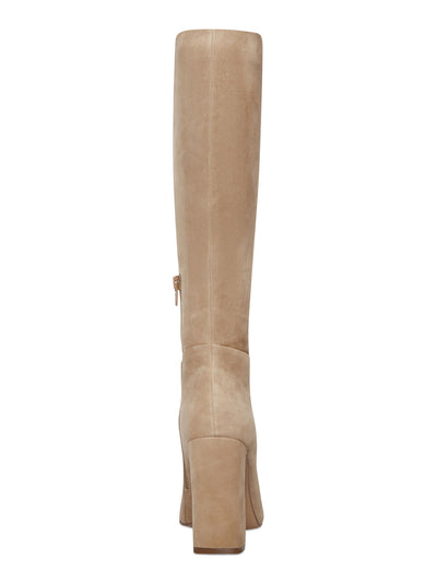 STEVE MADDEN Womens Beige Padded Ally Square Toe Block Heel Zip-Up Leather Dress Boots 9 M