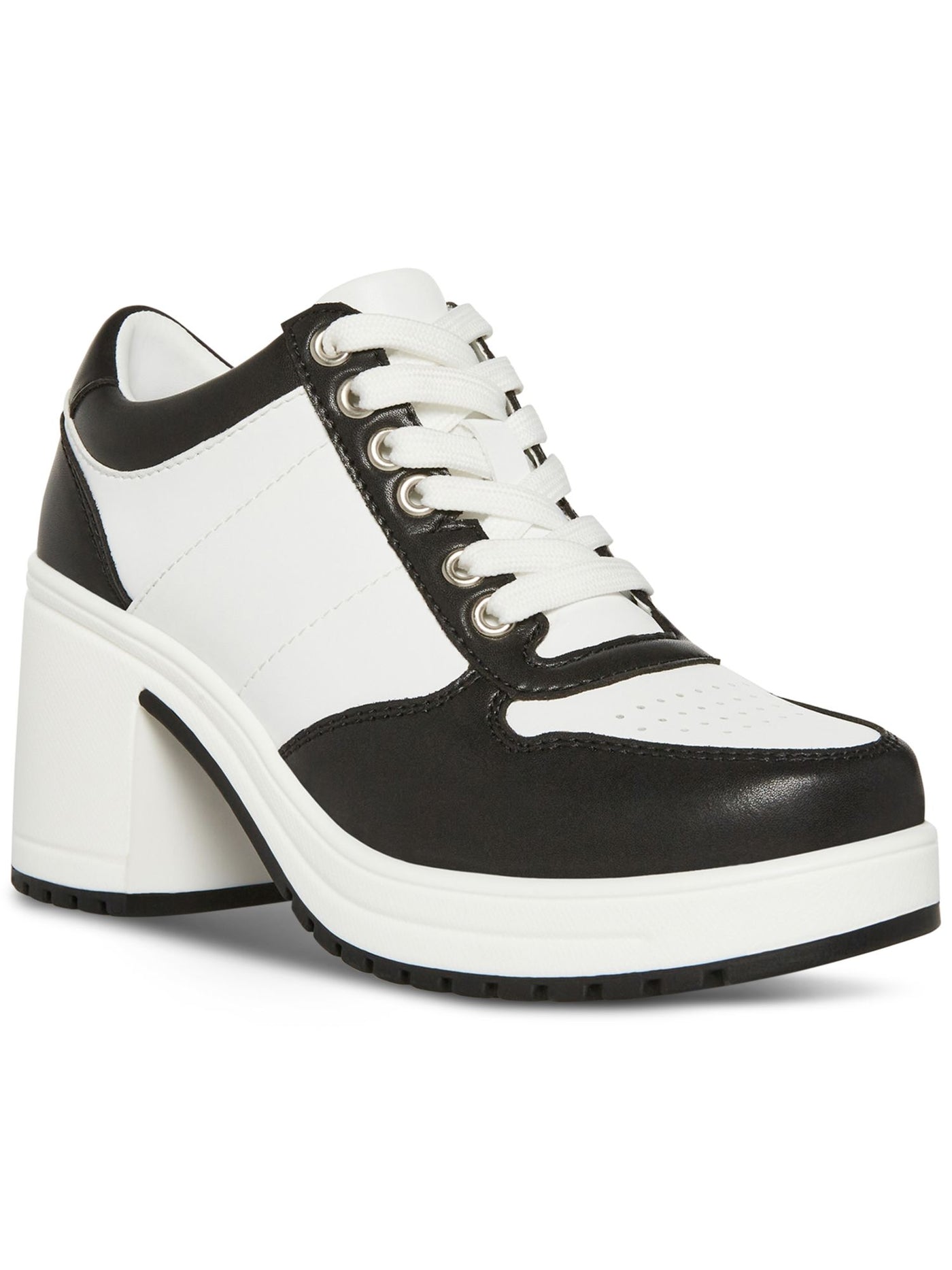 MADDEN GIRL Womens Black Color Block Padded Treaded Perforated Lug Sole Vida Round Toe Lace-Up Shootie 7.5
