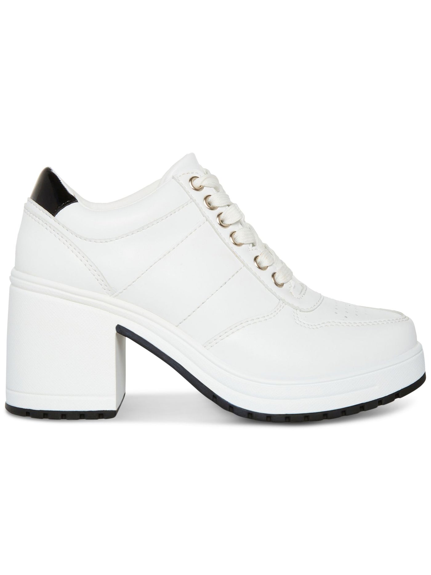 MADDEN GIRL Womens White Padded Contrast Heel Patch Treaded Perforated Lug Sole Vida Round Toe Lace-Up Sneakers Shoes 11