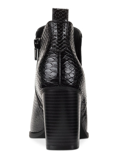 SUN STONE Womens Black Solid Snake Heel Pull-Tab Cut Out Padded Pollyy Almond Toe Block Heel Zip-Up Dress Boots 9.5 M