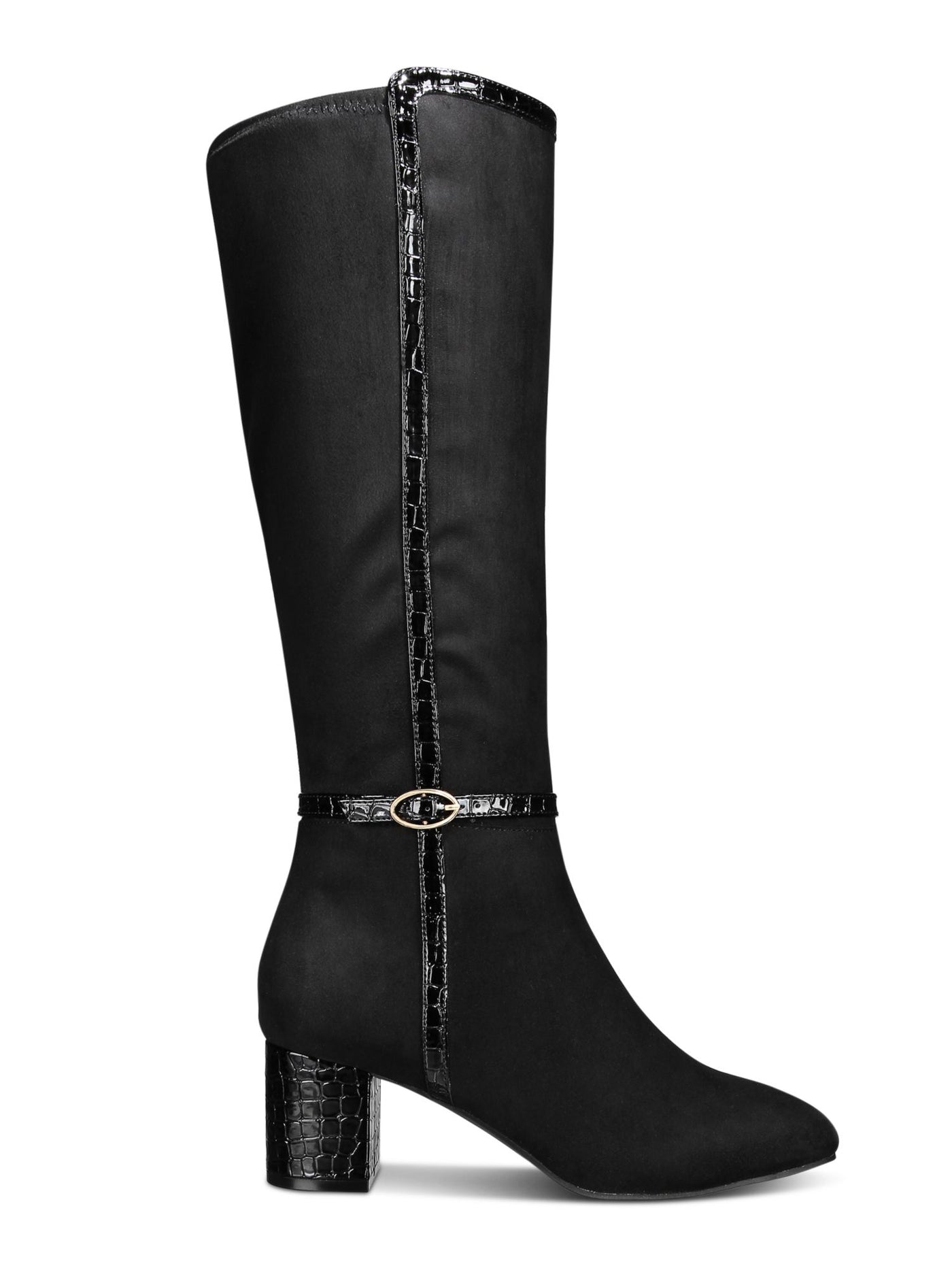 KAREN SCOTT Womens Black Mixed Media Crock Buckle Accent Ankle Strap Padded Isalee Almond Toe Block Heel Zip-Up Dress Boots 8.5 M