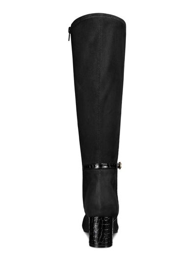 KAREN SCOTT Womens Black Mixed Media Crock Buckle Accent Ankle Strap Padded Isalee Almond Toe Block Heel Zip-Up Dress Boots 8.5 M