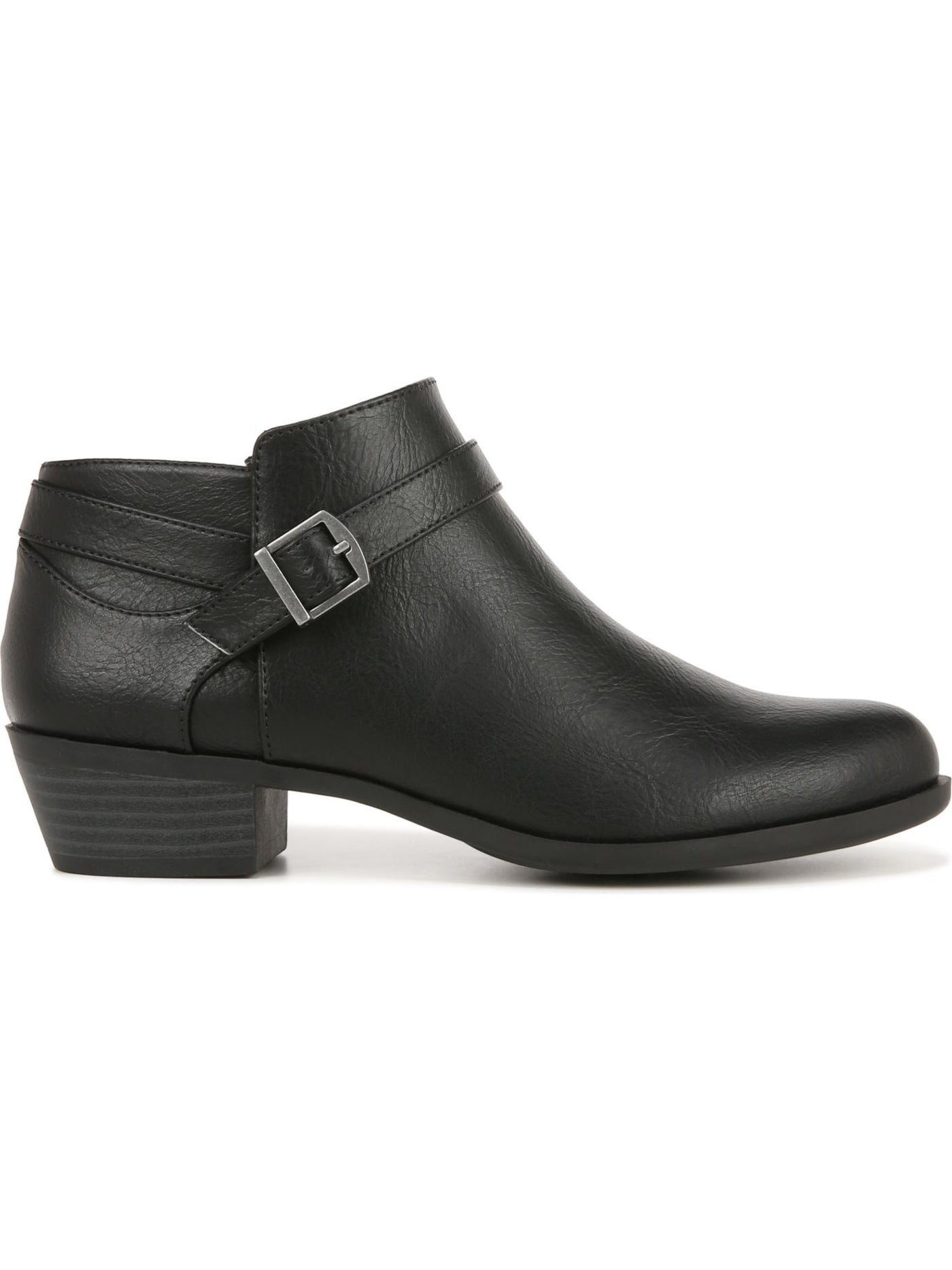 LIFE STRIDE Womens Black Buckled Ankle Strap Accent Flex Shock Absorbtion Cushioned Alexander Almond Toe Block Heel Zip-Up Booties 12 W