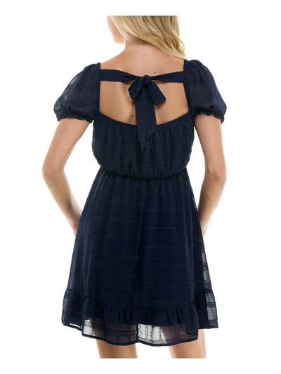 SPEECHLESS Womens Navy Lined Tie Back Flounce Hem Pouf Sleeve Square Neck Short Fit + Flare Dress XL