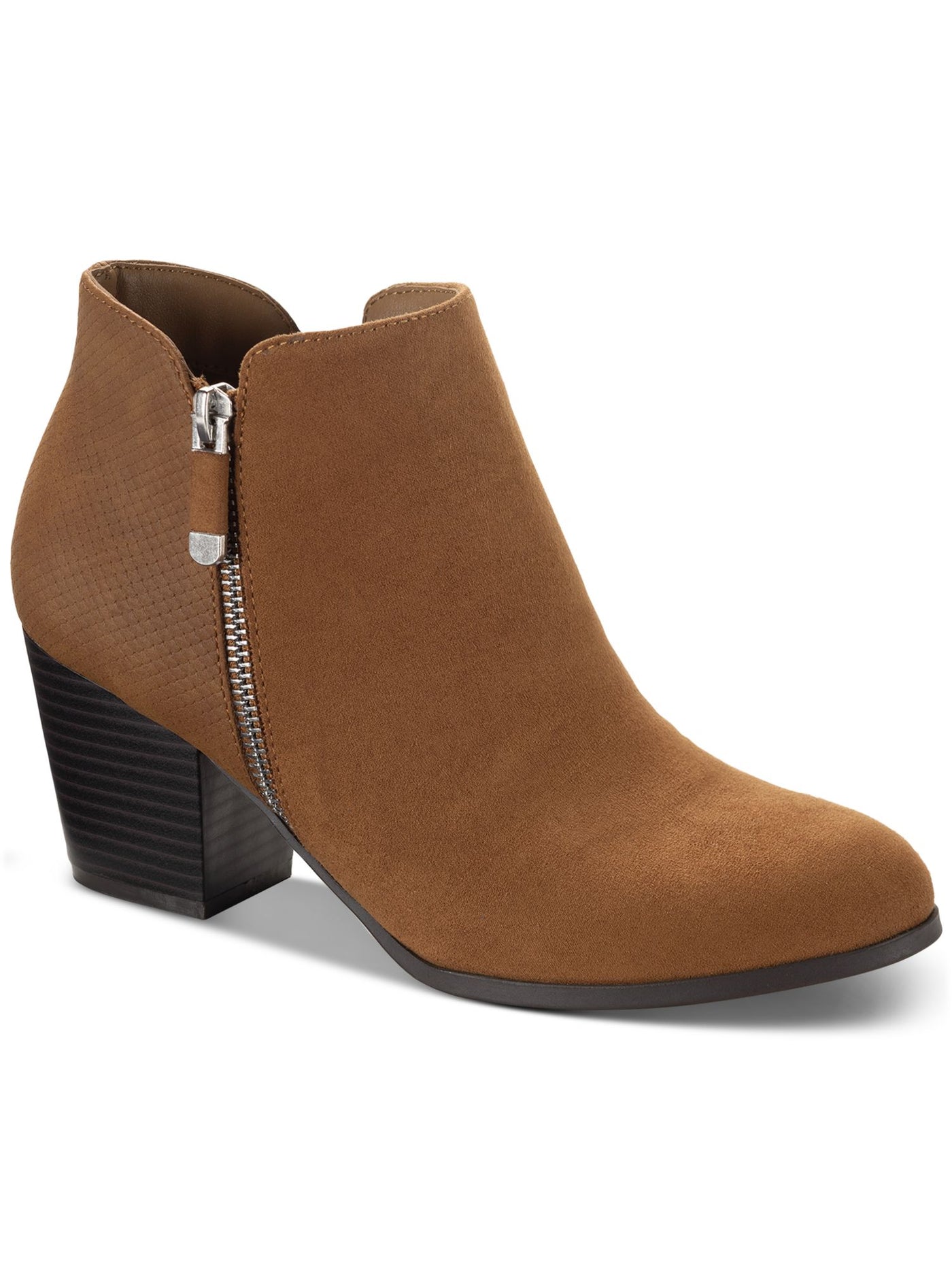 STYLE & COMPANY Womens Brown Mixed Media Notched Zipper Accent Cushioned Masrinaa Almond Toe Block Heel Zip-Up Booties 9.5 M