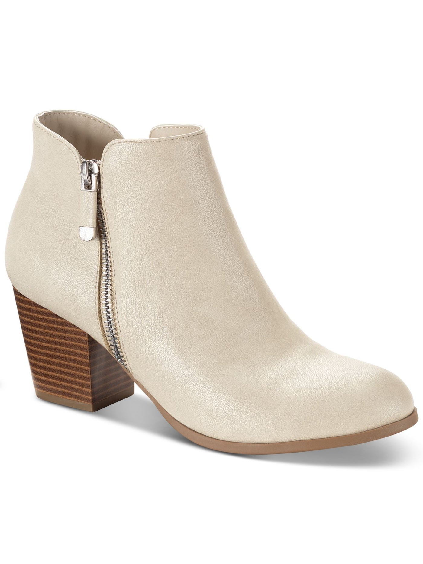 STYLE & COMPANY Womens Beige Notched Sides Zipper Accent Cushioned Masrinaa Almond Toe Block Heel Zip-Up Dress Booties 8.5 M