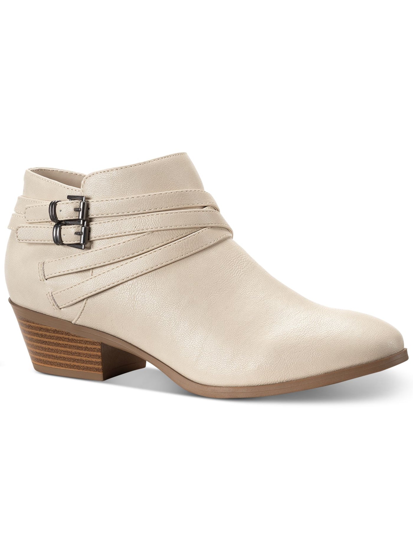STYLE & COMPANY Womens Beige Crisscross Buckle Straps Cushioned Willoww Almond Toe Block Heel Zip-Up Booties 10.5 M