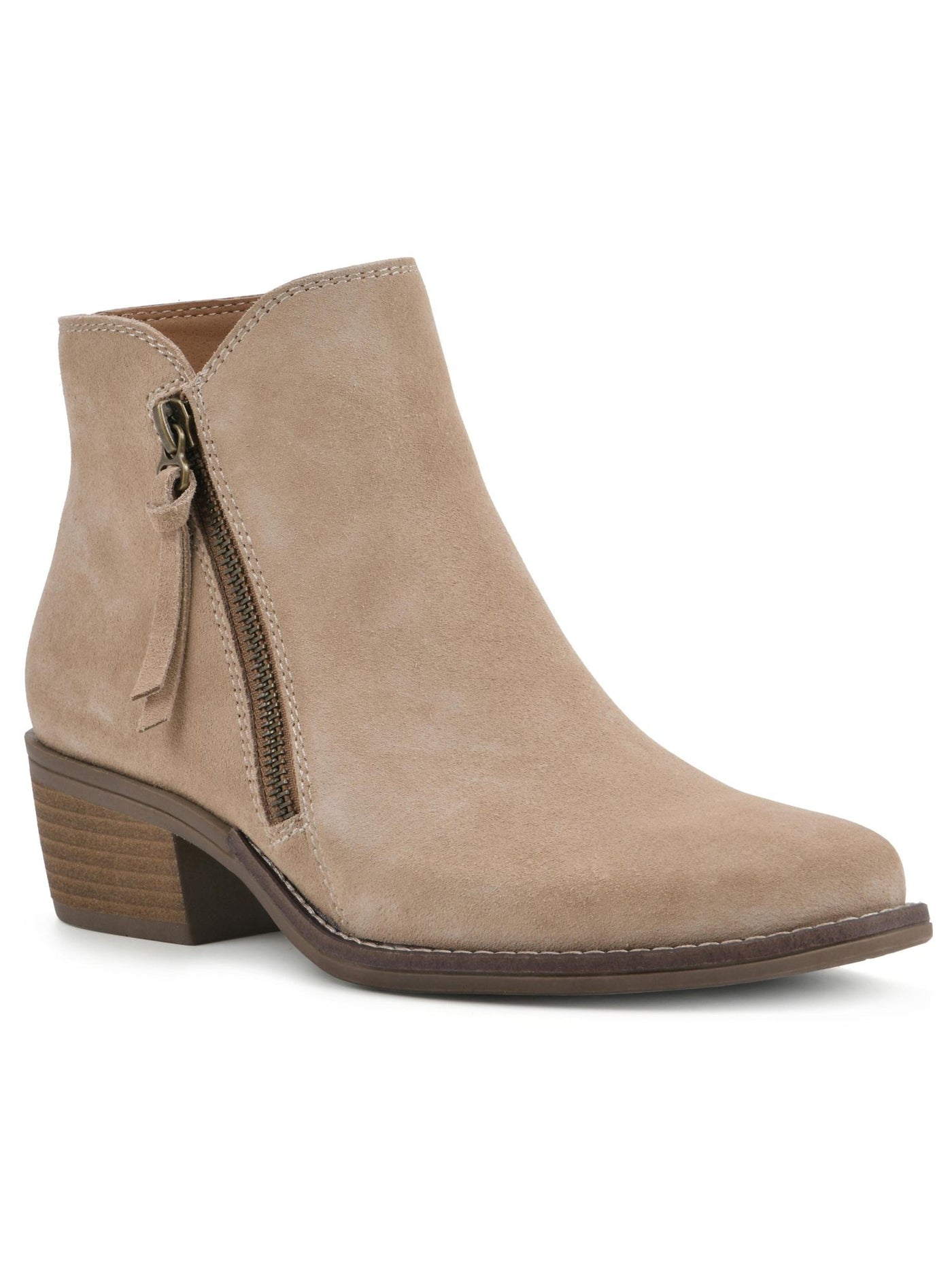 WHITE MOUNTAIN Womens Beige Notched Padded Altos Almond Toe Block Heel Zip-Up Leather Dress Booties 11 M