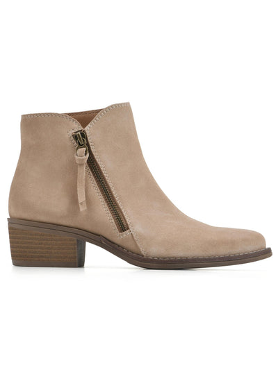 WHITE MOUNTAIN Womens Beige Notched Padded Altos Almond Toe Block Heel Zip-Up Leather Dress Booties 11 M