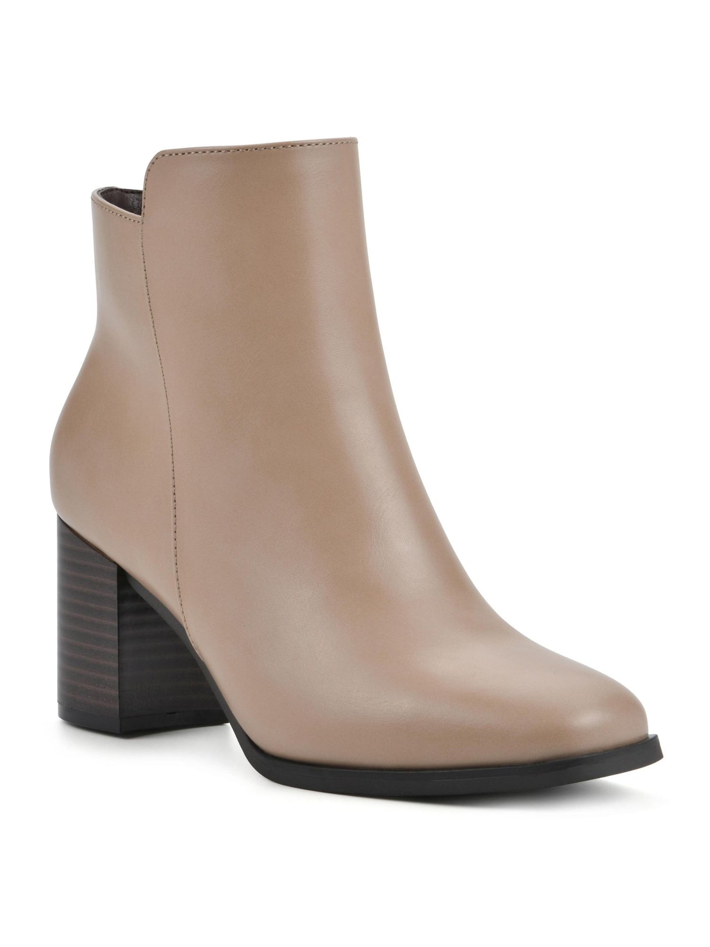 WHITE MOUNTAIN Womens Beige Hi-Lo Padded Vogued Almond Toe Stacked Heel Zip-Up Heeled Boots 8 M