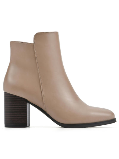 WHITE MOUNTAIN Womens Beige Hi-Lo Padded Vogued Almond Toe Stacked Heel Zip-Up Heeled Boots 8 M