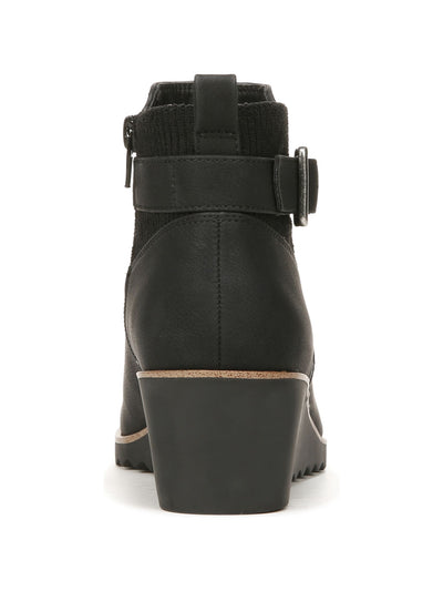 LIFE STRIDE Womens Black Ribbed Stretch Sock Treaded Cushioned Buckle Accent Zayne Round Toe Wedge Zip-Up Booties 7.5 W
