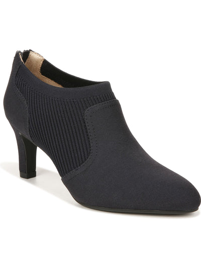 LIFE STRIDE Womens Black Mixed Media Ribbed Knit Stretch Collar Flexible Padded Treaded Gia Almond Toe Block Heel Zip-Up Booties 7.5 M