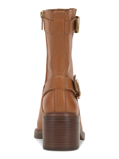 VINCE CAMUTO Womens Brown Lug Sole Padded Goring Buckle Accent Vergila Round Toe Block Heel Zip-Up Leather Moto 8 M