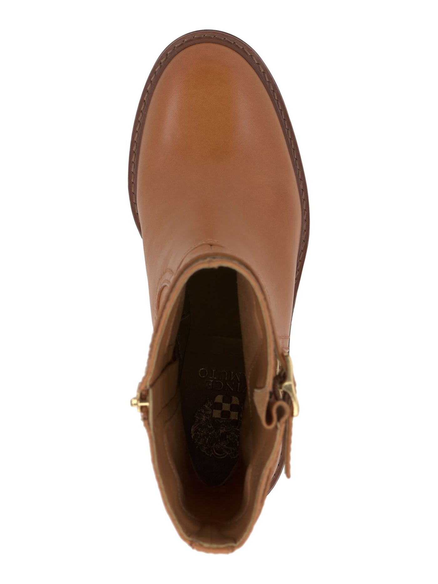 VINCE CAMUTO Womens Brown Lug Sole Padded Goring Buckle Accent Vergila Round Toe Block Heel Zip-Up Leather Moto 8 M