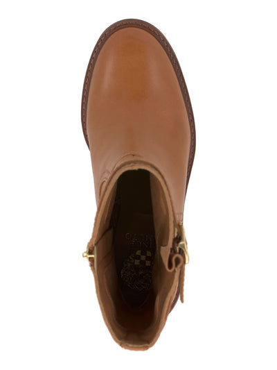 VINCE CAMUTO Womens Brown Lug Sole Padded Goring Buckle Accent Vergila Round Toe Block Heel Zip-Up Leather Moto 8 M
