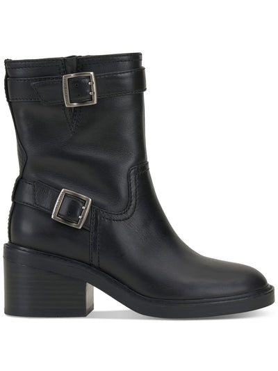 VINCE CAMUTO Womens Black Lug Sole Goring Buckle Accent Vergila Almond Toe Block Heel Zip-Up Leather Moto 6.5 M