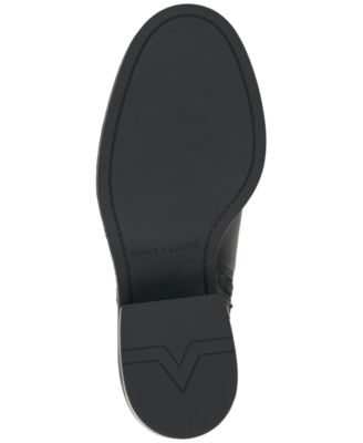 VINCE CAMUTO Womens Black Lug Sole Goring Buckle Accent Vergila Almond Toe Block Heel Zip-Up Leather Moto M