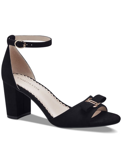 CHARTER CLUB Womens Black Padded Metallic Accent Bow Accent Ankle Strap Lilianna Open Toe Block Heel Buckle Dress Heeled Sandal 9 M