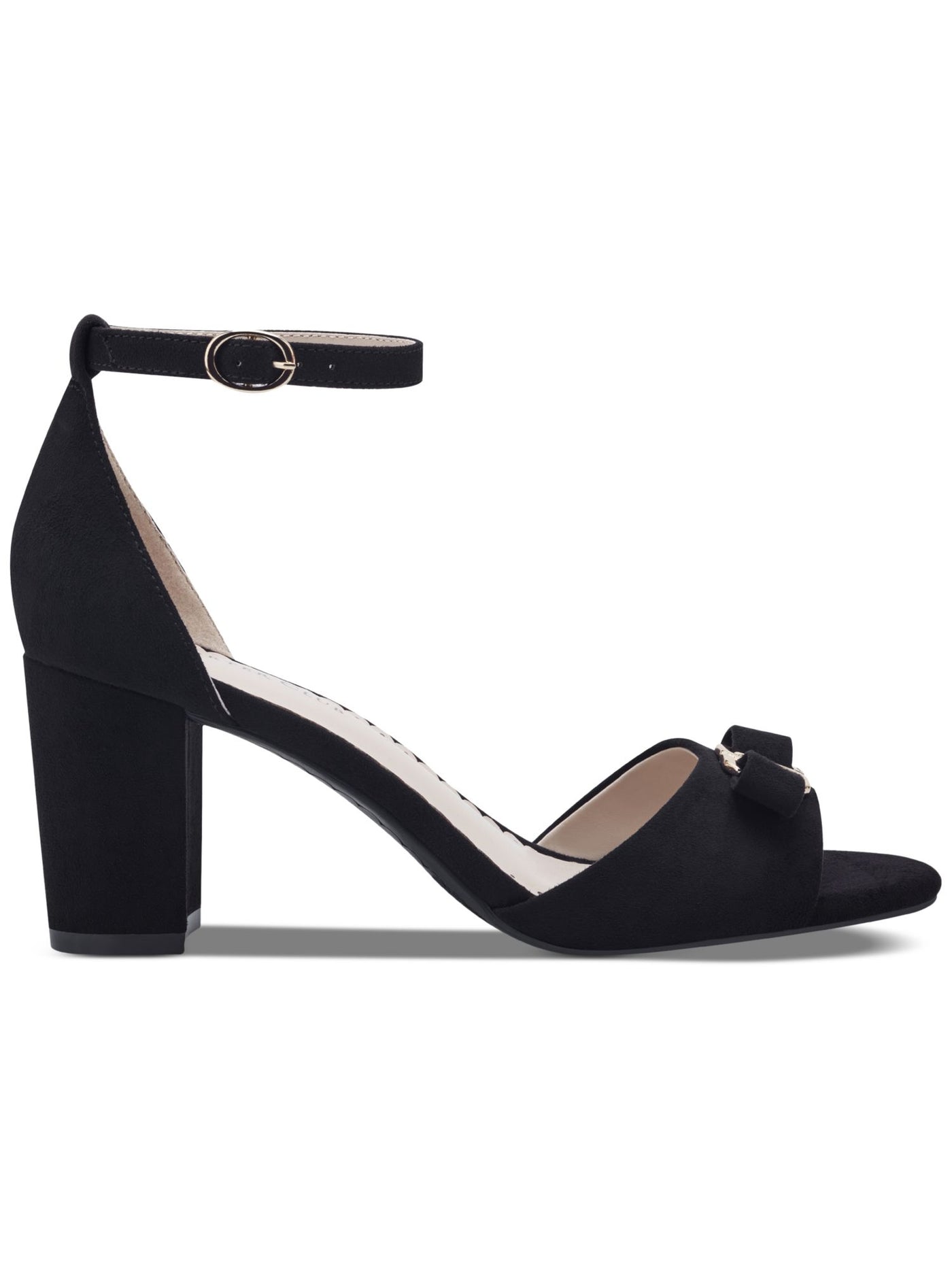 CHARTER CLUB Womens Black Padded Metallic Accent Bow Accent Ankle Strap Lilianna Open Toe Block Heel Buckle Dress Heeled Sandal 9 M