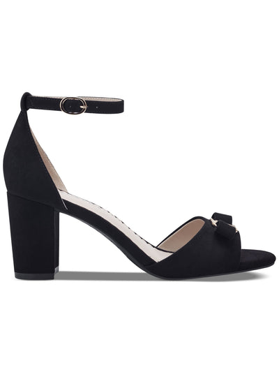 CHARTER CLUB Womens Black Padded Metallic Accent Bow Accent Ankle Strap Lilianna Open Toe Block Heel Buckle Dress Heeled Sandal 9 M
