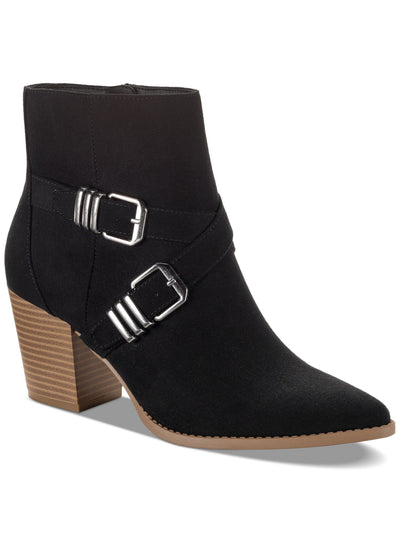 SUN STONE Womens Black Buckle Accent Cushioned Elyssaa Pointed Toe Stacked Heel Zip-Up Booties 6.5 M
