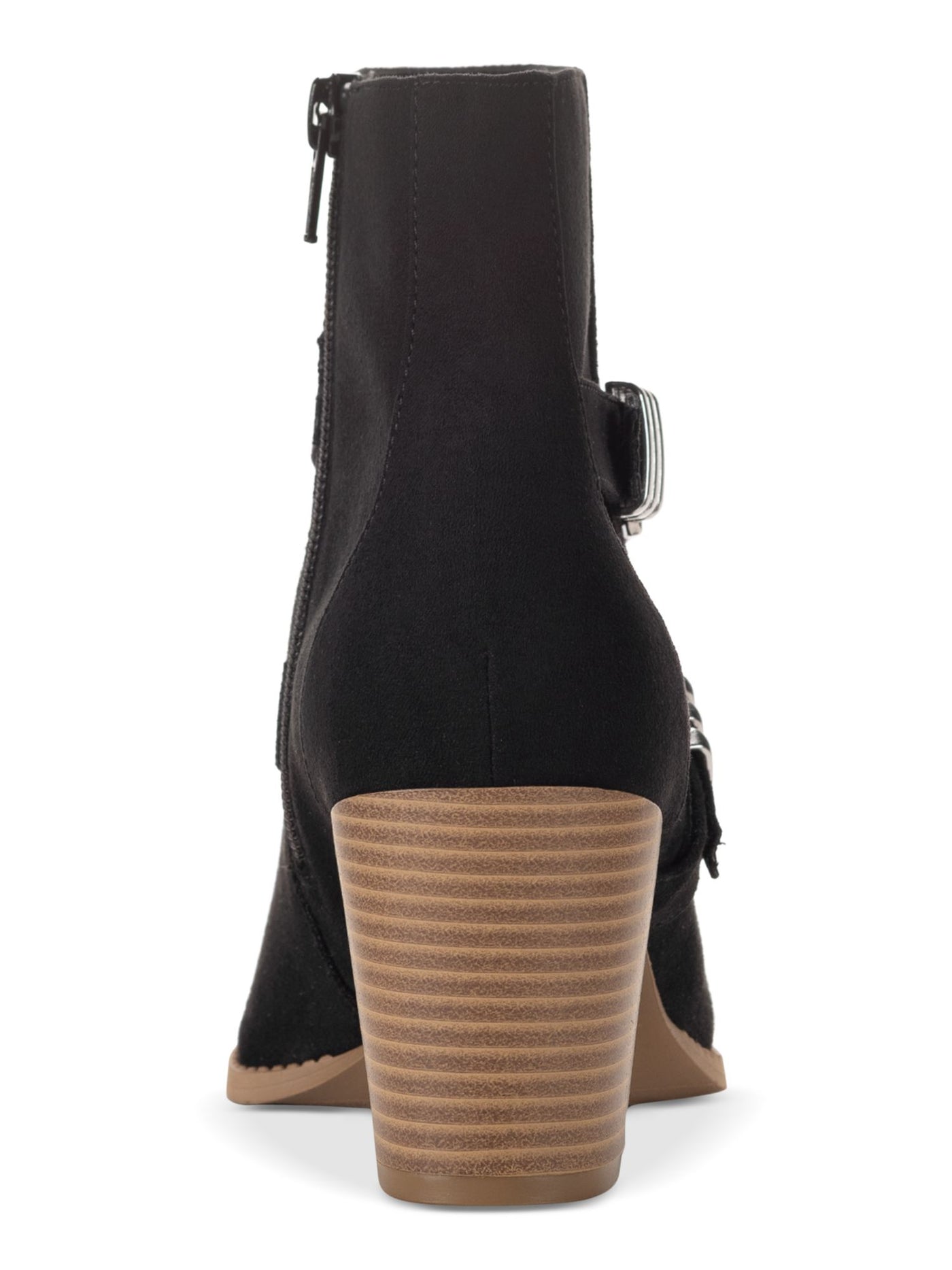 SUN STONE Womens Black Buckle Accent Cushioned Elyssaa Pointed Toe Stacked Heel Zip-Up Booties 8 M