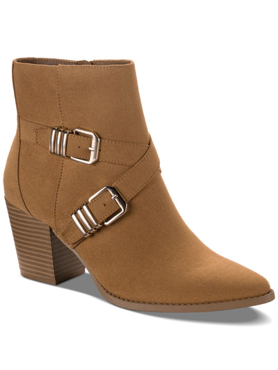 SUN STONE Womens Brown Buckle Accent Cushioned Elyssaa Pointed Toe Stacked Heel Zip-Up Booties 7.5 M