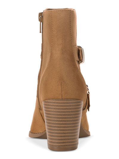 SUN STONE Womens Brown Buckle Accent Cushioned Elyssaa Pointed Toe Stacked Heel Zip-Up Booties 7.5 M
