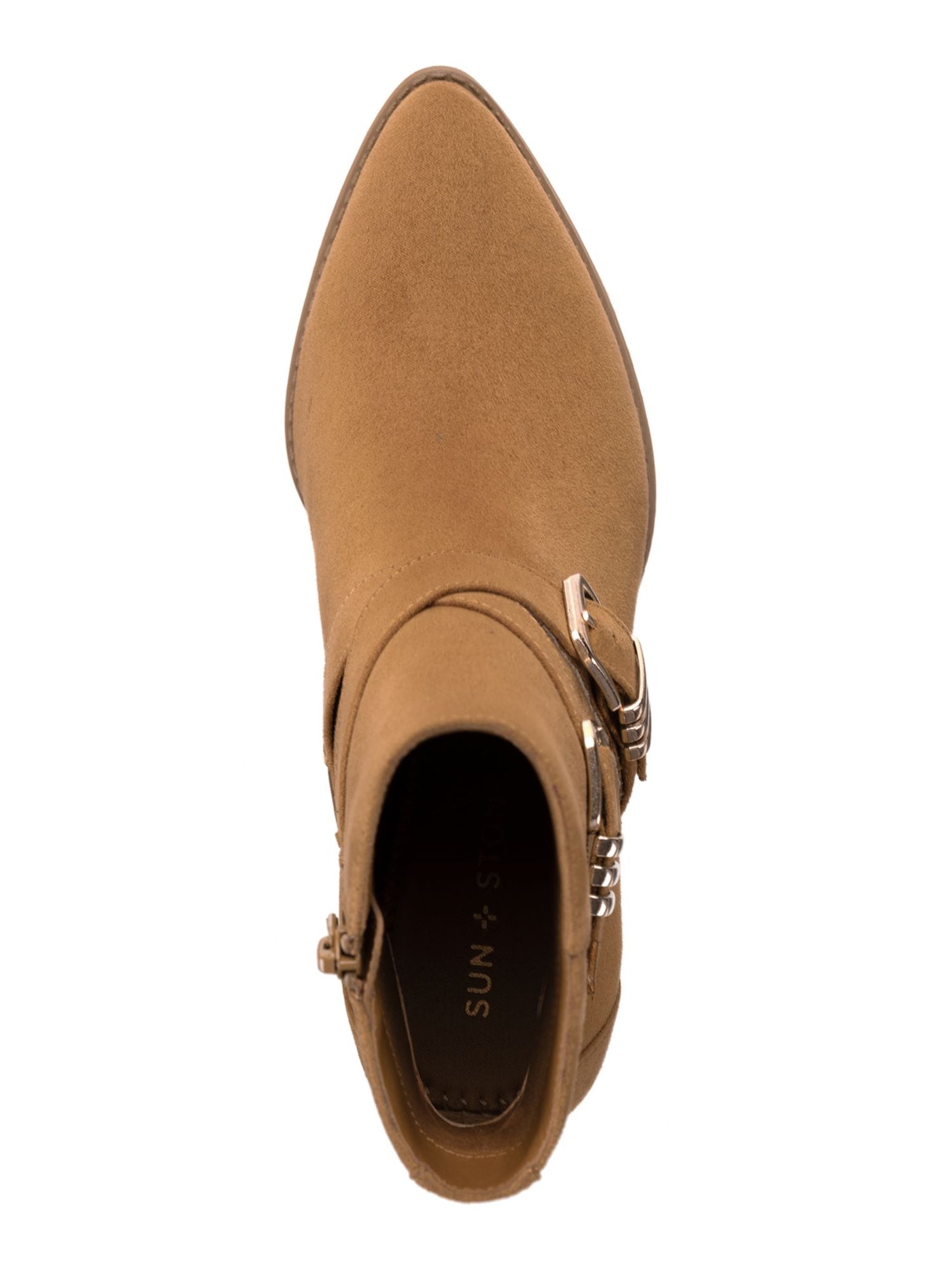 SUN STONE Womens Brown Buckle Accent Cushioned Elyssaa Pointed Toe Stacked Heel Zip-Up Booties 7.5 M